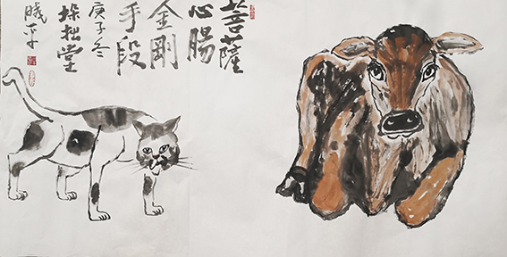 牟晓平作品7《菩萨心肠金刚手段》 规格：68X136cm 创作时间：庚子（2020年）